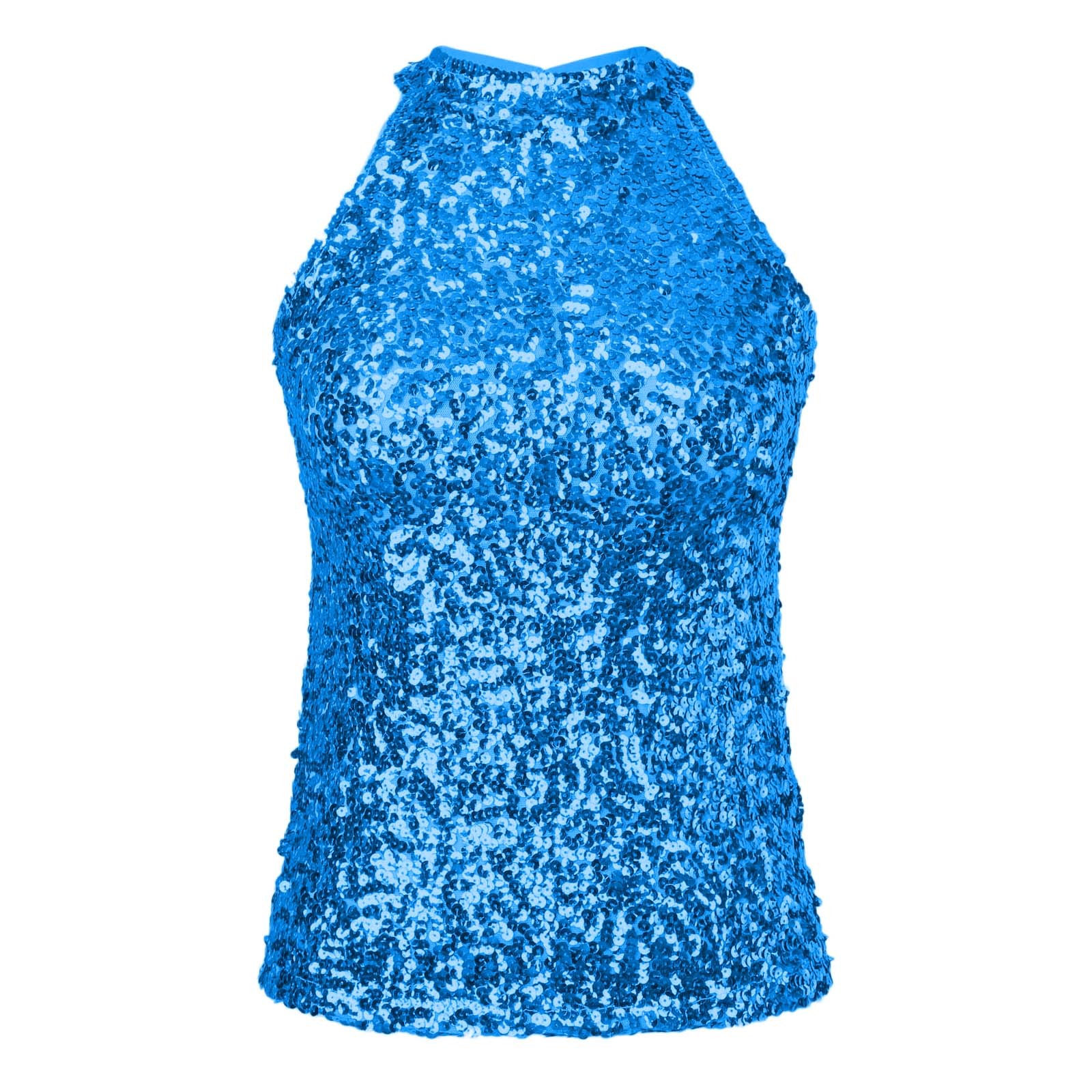 thumbnail image 4 of Top halter con lentejuelas para mujer - Blusa corta sin mangas brillante para fiesta/discoteca (talla única), 4 of 5
